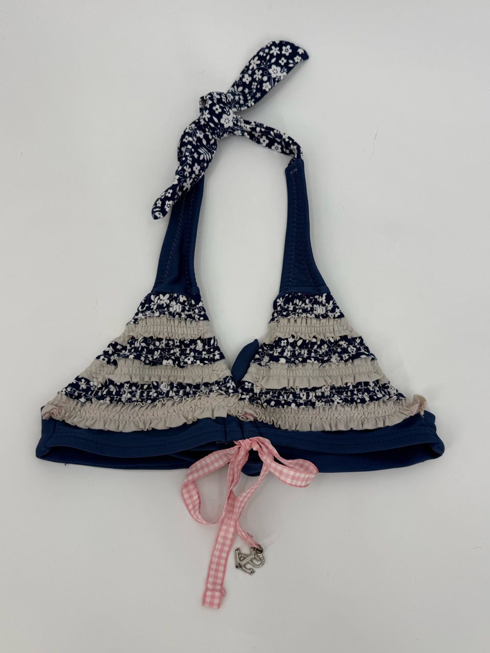 Gossip Girl Girl's Boho Ruffle Halter Bikini Top | Navy Multi | 5